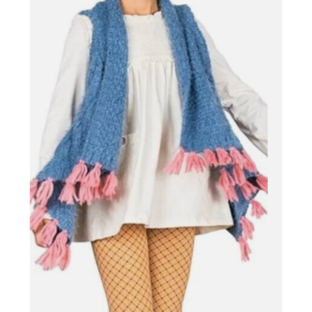 Matilda Jane Make Believe Mirror Image Blue Pink Sweater Fringe Vest Girls 10